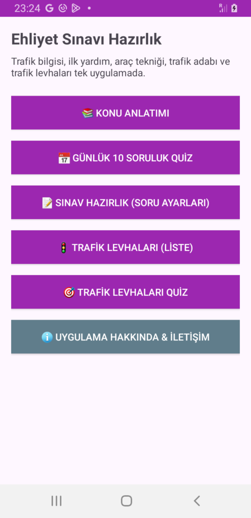 Ehliyet Sınavı Hazırlık Uygulaması
